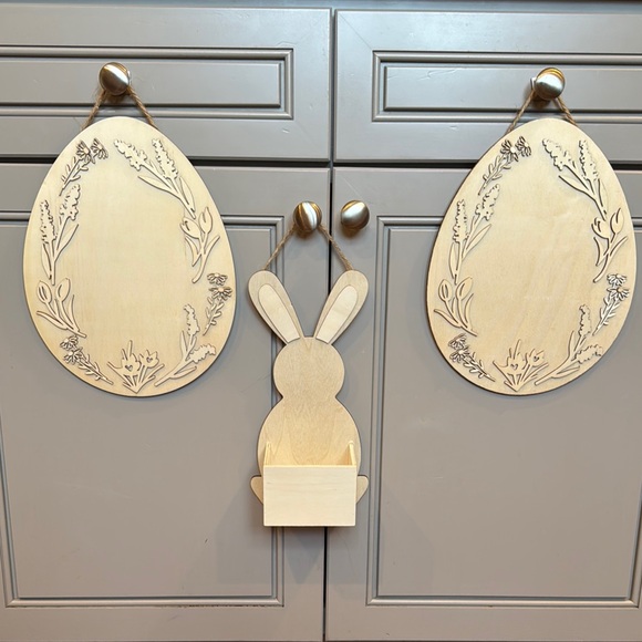 Natural Wood Bunny and Egg Wall Decor Set - Picture 1 of 7